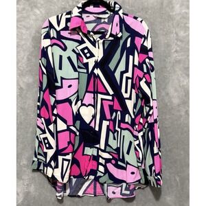 Big Dart Shirt XL  Button Up Colorful Abstract Geometric Art To Wear Artsy